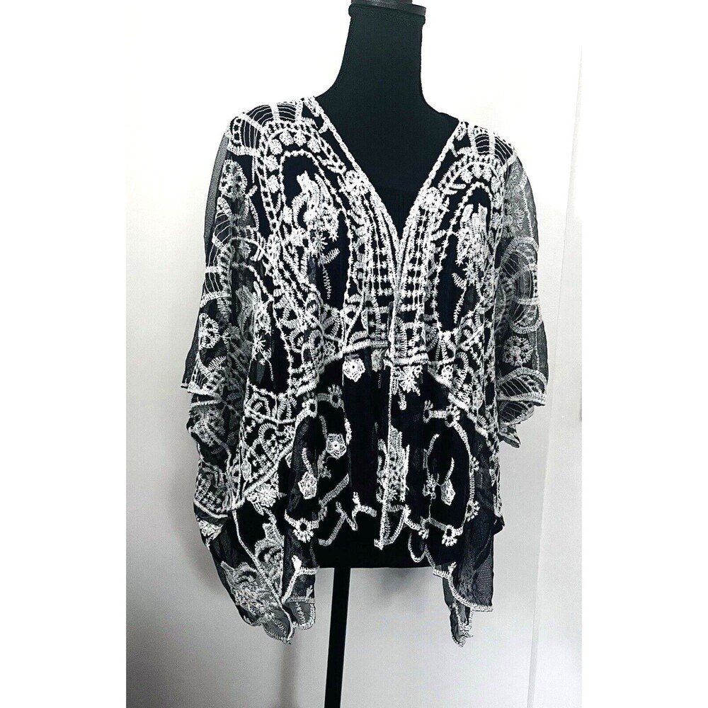 Liv Los Angeles Lace Cardigan‎ Kimono Black Lace M Boho hippie Chic Dainty